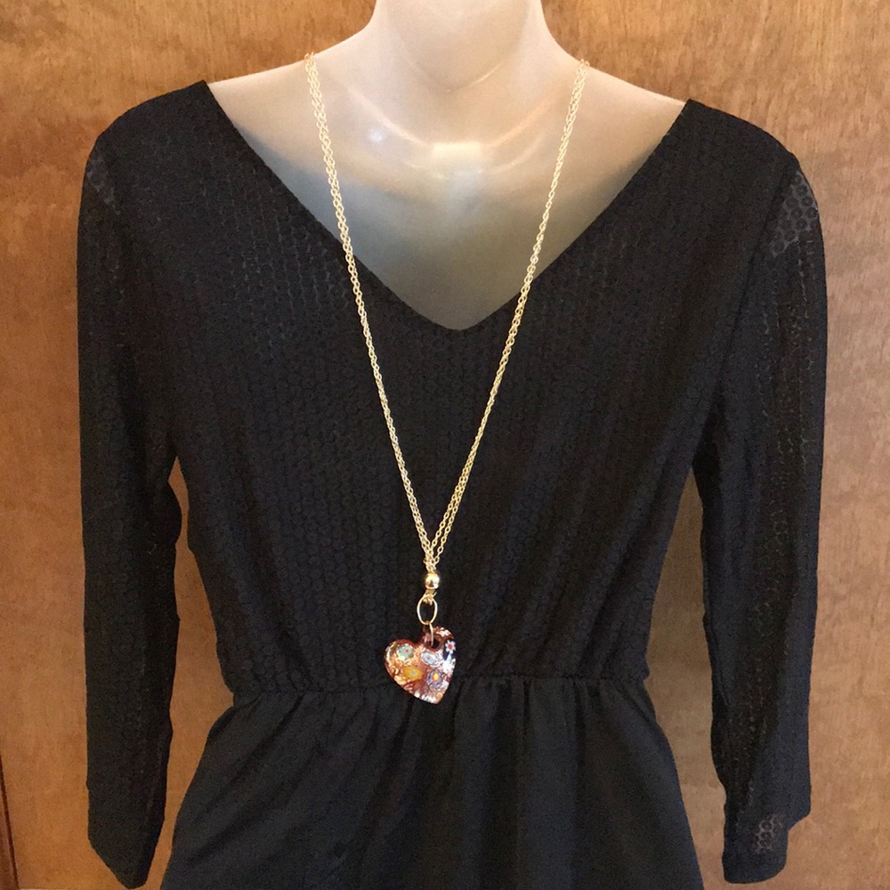 Double strand long gold heart necklace